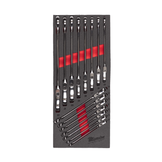Milwaukee MAX BITE Gelenk-Ratschen-Ringmaulschlüss 15-teilige Einlage für Werkstattwagen 78 cm Produktbild img1 L