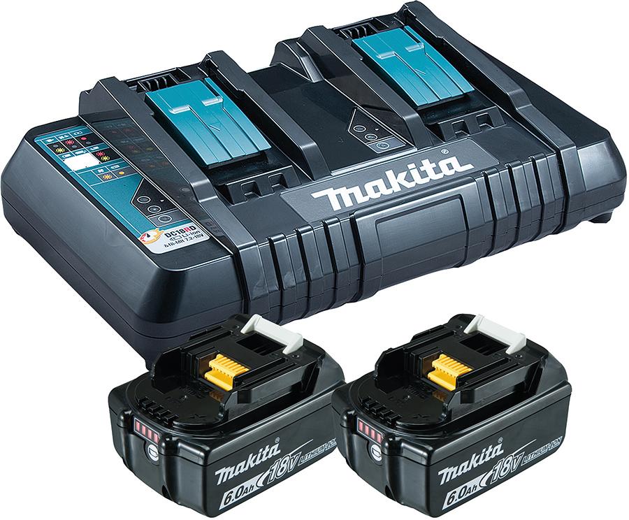 Power Source Kit 18,0 V 6,0 Ah Makita 2x18,0V 6,0 Ah Ladegerät DC18RD Karton Produktbild img1 L