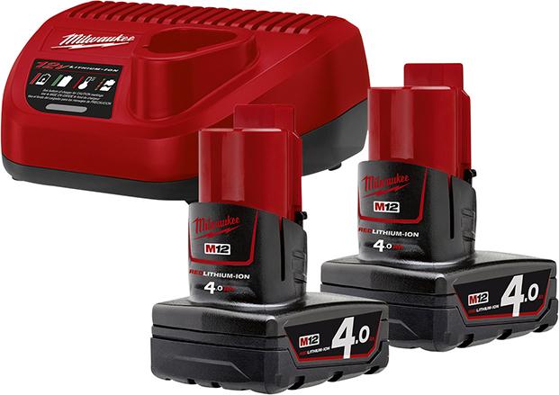 Akku-Starter Set M12 NRG-402 Milwaukee 2x12,0 V 4,0 Ah Ladegerät C12 C Karton Produktbild img1 L