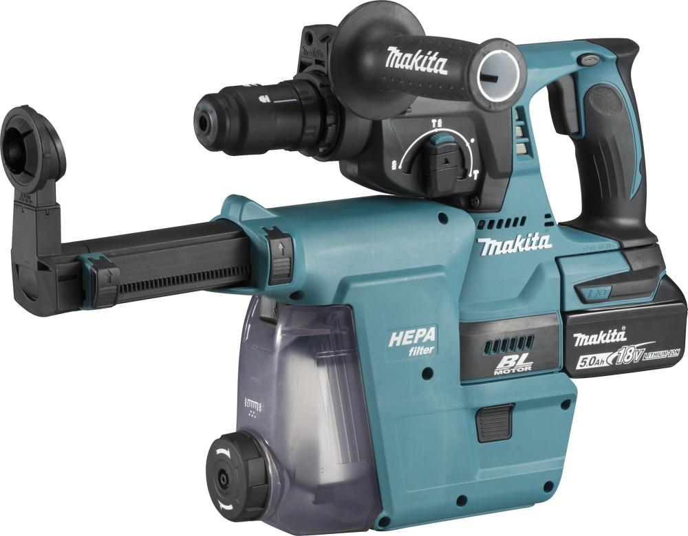 Akku-Kombihammer +Absaug.LXT DHR243RTJW Makita 2x18,0V 5,0 Ah Ladegerät DC18RC MAKPAC Produktbild img1 L