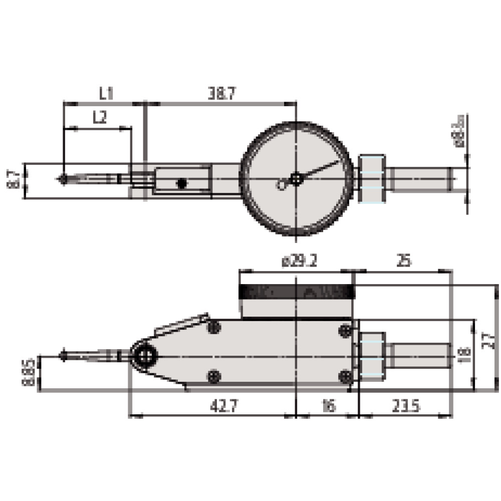 Fühlhebelmessgerät, Ø 28 mm, horizontal, kompakt Produktbild img3 L