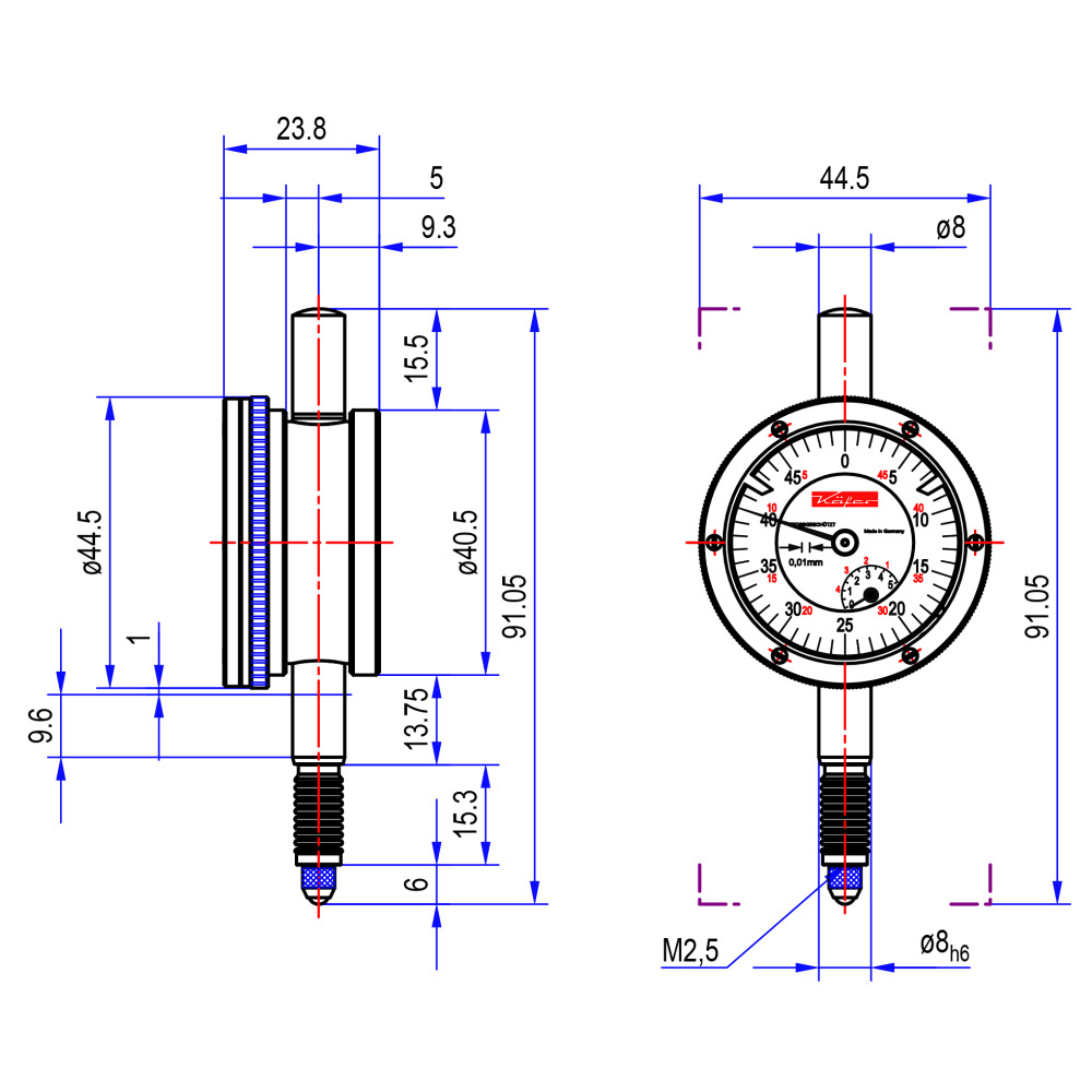 Kleinmessuhr Ø 44,5 mm, Stoßschutz, IP67 Produktbild img2 L