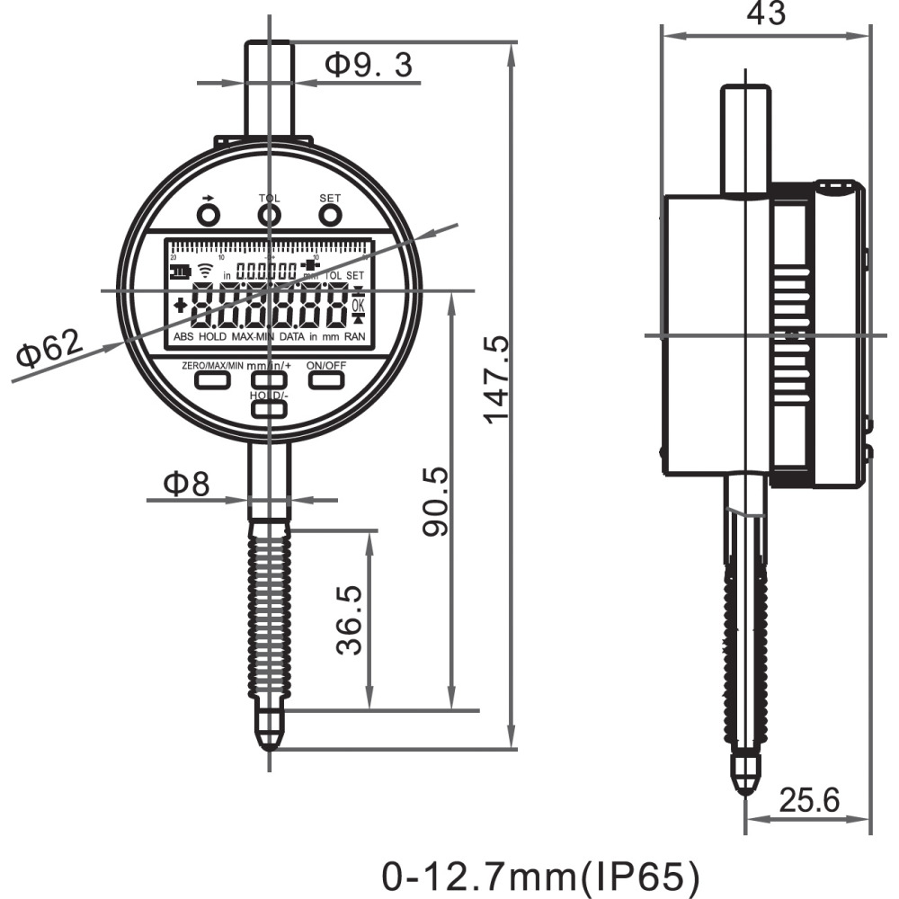 Digital Messuhr, WN, Außen-Ø 62 mm, IP65, Bluetooth®, Mb 12,5 mm Produktbild img3 L