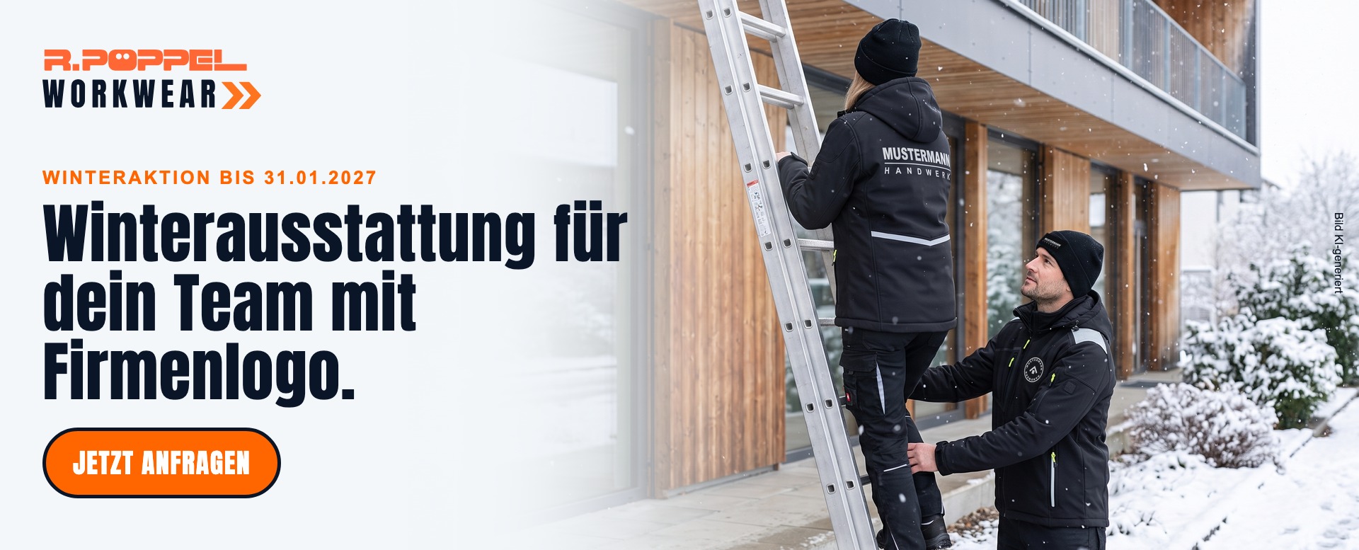Werbebanner für die Winterausstattung für dein Team mit Firmenlogo