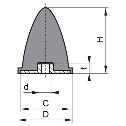 Gummi-Metall-Puffer parabelförmig Typ E D20xH24 M6 NR55 Produktbild img1 L