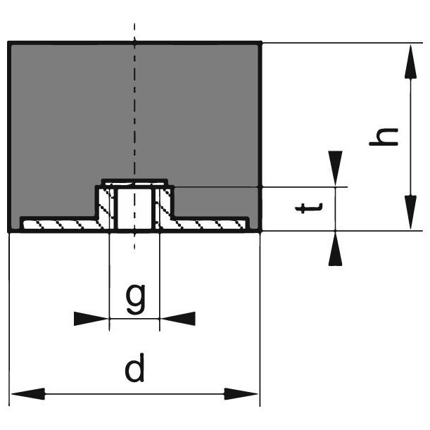 Gummi-Metall-Puffer zylindrisch Typ E D30xH15mm M8 NR57 Produktbild img1 L