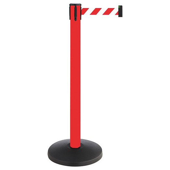 Absperrpfosten Metall, rot, Gurtlänge: 4m Gurt: rot-weiss, diagonal gestreift Produktbild img1 L