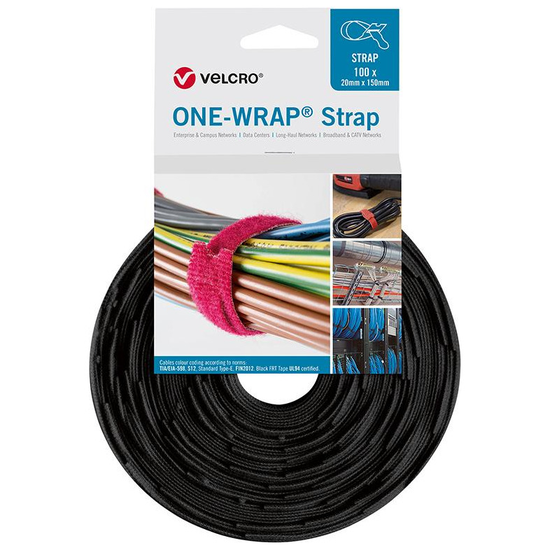 VELCRO® Klettkabelbinder ONE-WRAP® Strap 20 x 200mm, schwarz, 25 Stück Produktbild img1 L