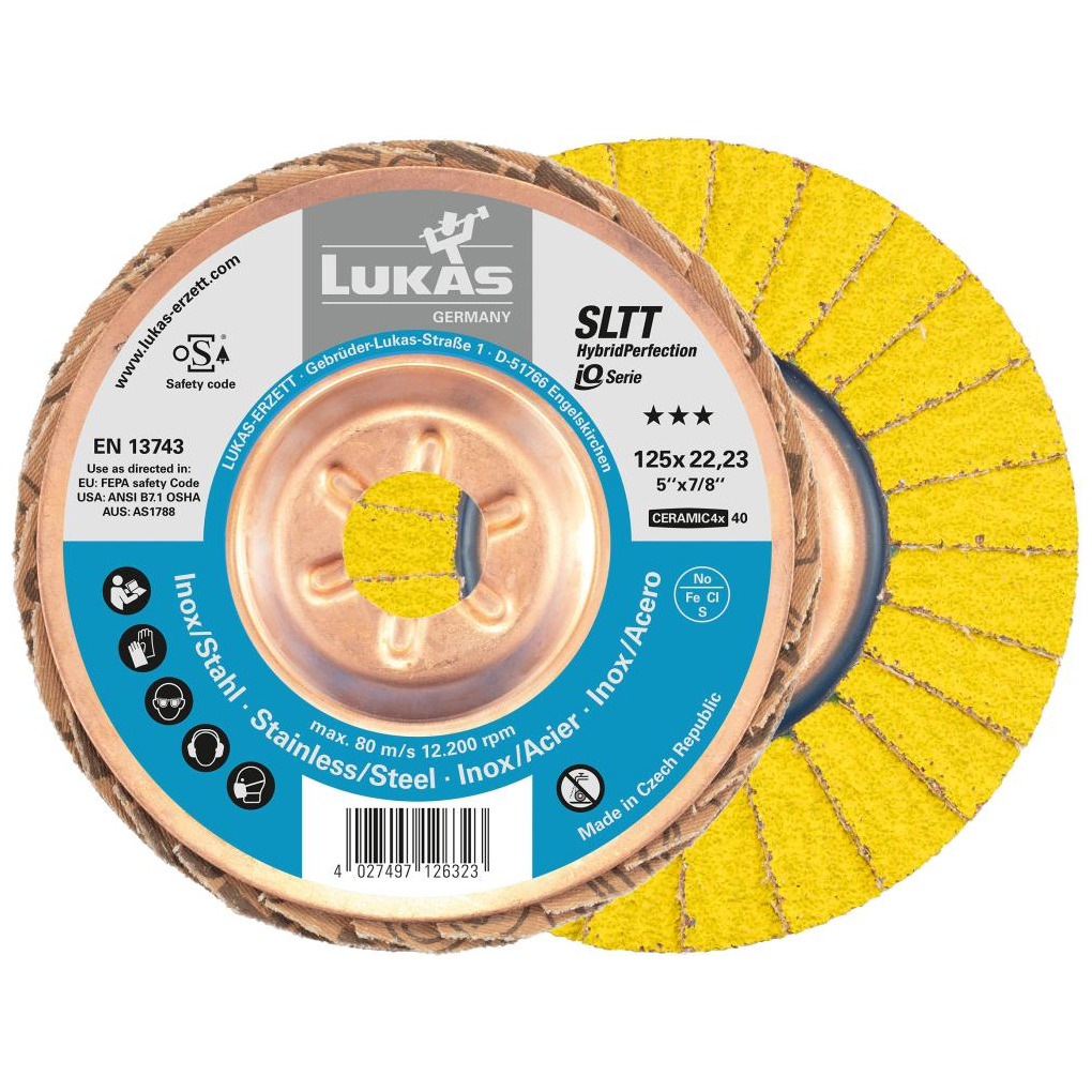 Fächerschleifscheibe SLTTHybridPerfection 125mm Ceramic4x Korn 40 Lukas-Erzett Produktbild img1 L