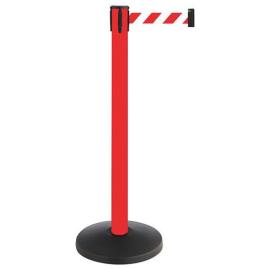 Absperrpfosten Metall, rot, Gurtlänge: 4m Gurt: rot-weiss, diagonal gestreift Produktbild