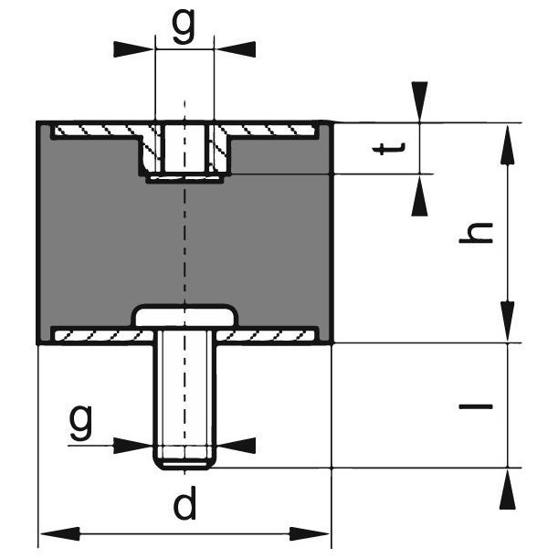 Gummi-Metall-Puffer zylindrisch Typ B D10xH10mm M4x10 NR57 Produktbild img2 L