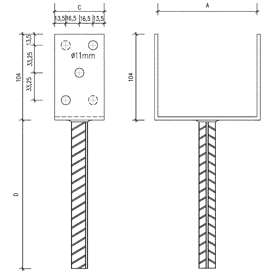 GH-Stützenfuß U60 in Beton LW 140 mm Riffel 20x250 Produktbild img2 L