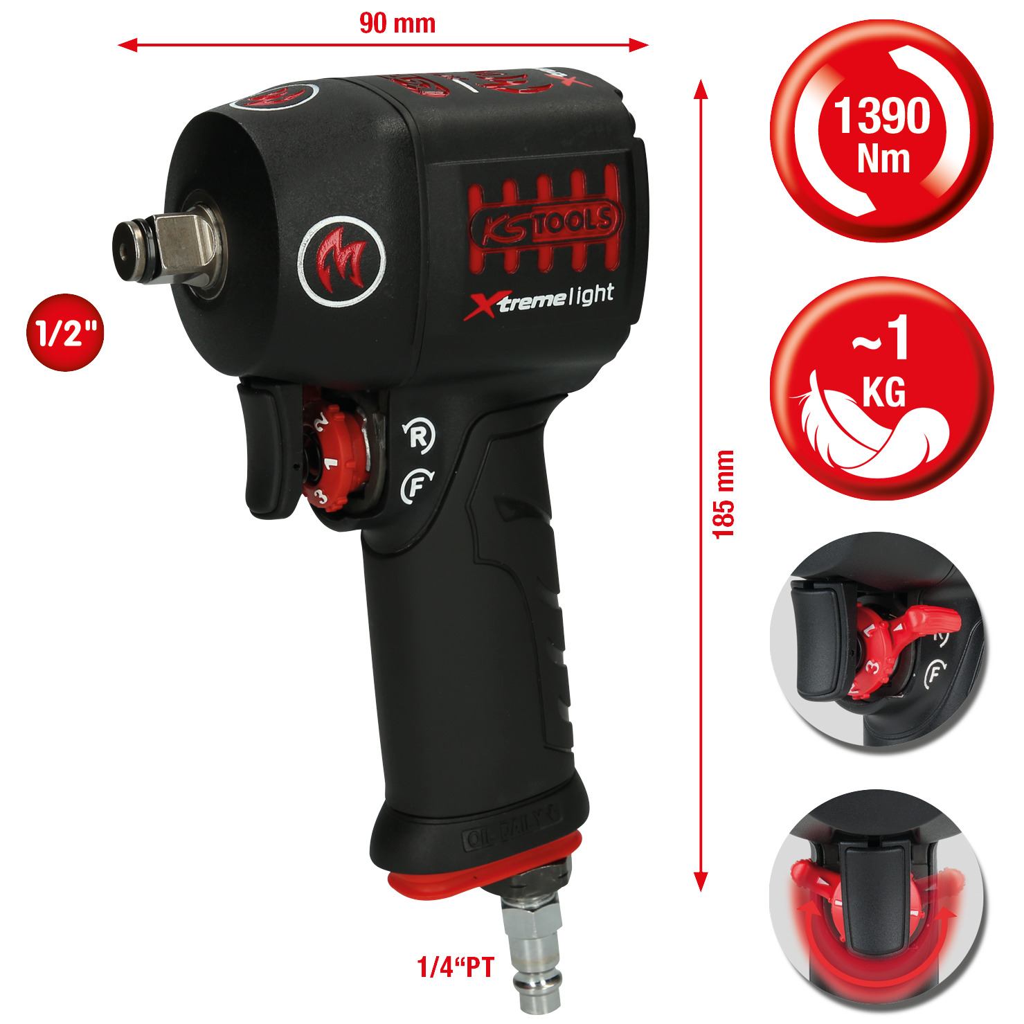 1/2" miniMONSTER Xtremelight Hochleistungs-Druckluft-Schlagschrauber 1.390 Nm Produktbild img2 L