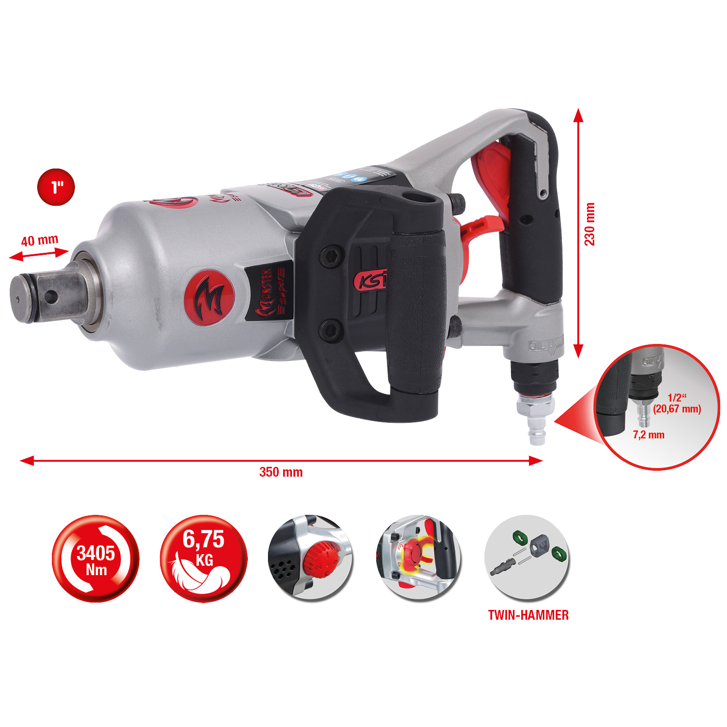 1" superMONSTER Hochleistungs-Druckluft-Schlagschrauber, 3405Nm Produktbild img2 L