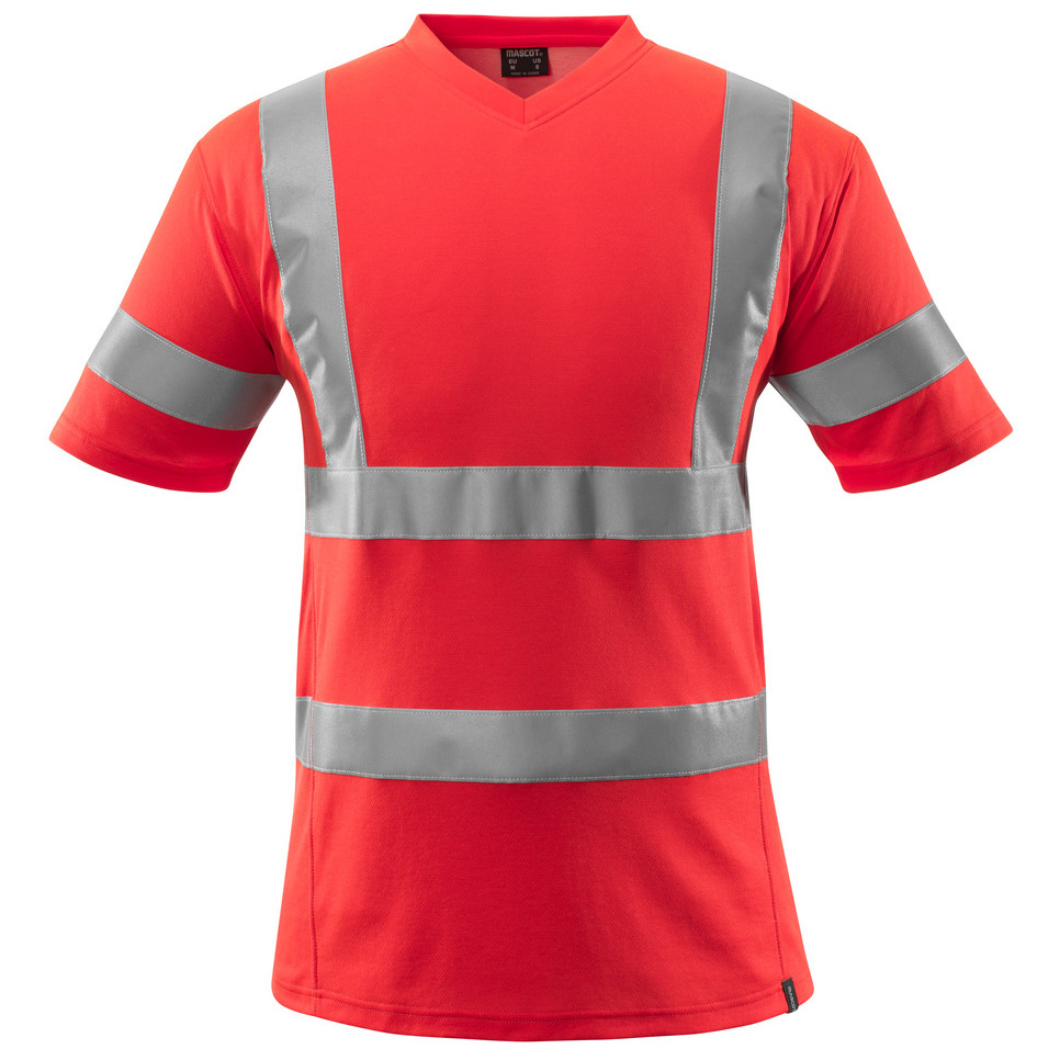 T-Shirt, V-Ausschnitt T-shirt Größe L, hi-vis rot Produktbild img1 L