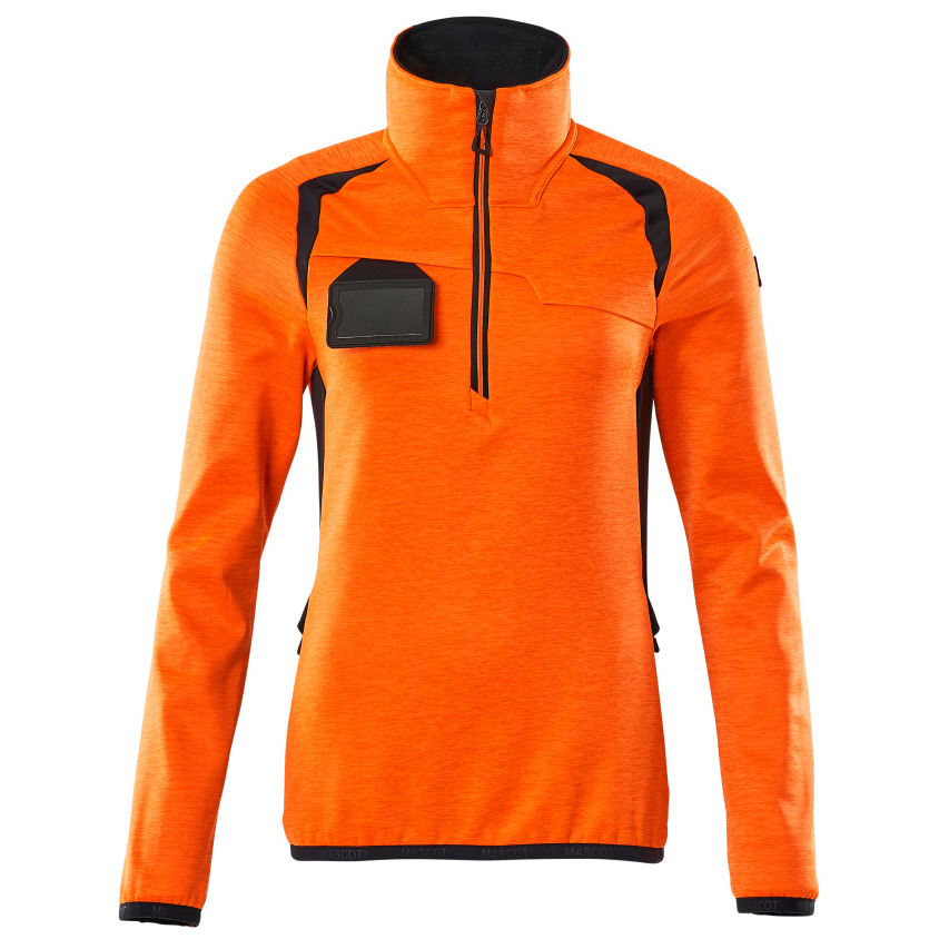 Fleecepullover mit kurzem Zipper, Damen Microfleecejacke Größe XL, hi-vis orange/schwarzblau Produktbild img1 L