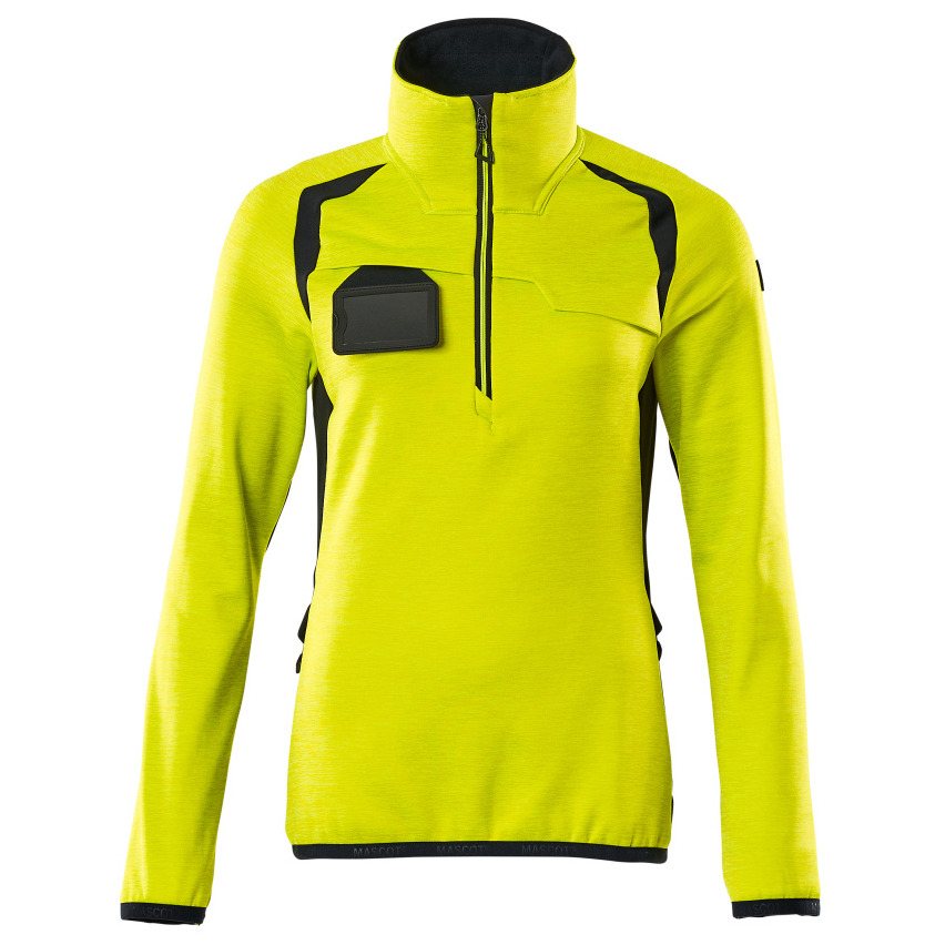 Fleecepullover mit kurzem Zipper, Damen Microfleecejacke Größe XL, hi-vis gelb/schwarzblau Produktbild img1 L