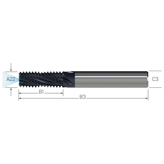 Gewindefräser JBO, VHM, GF, WW-R, 2 × A22, TiCN, mit IKZ Produktbild img1 L