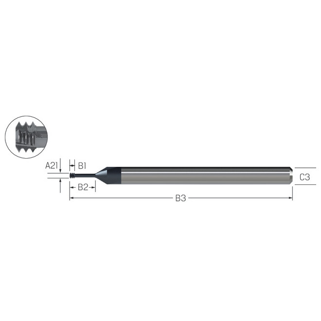 Gewindefräser JBO, VHM, GFT-H, metrisch, 2 × A21, TiCN Produktbild img1 L