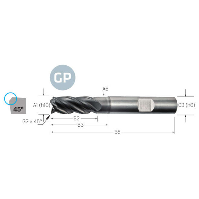 Schaftfr.VHM-bes.,ungl. m.Fase WN UNI  4-lang  14,00   GP Pro Produktbild img1 L