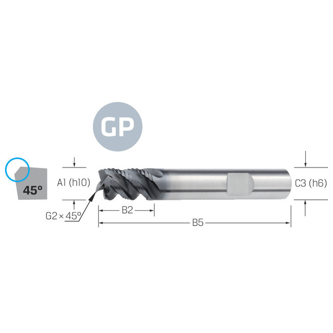 Schruppfr.VHM-Alcr.,HR,m.Fase Werksnorm UNI  4-kurz  5,00 GP Produktbild img1 L
