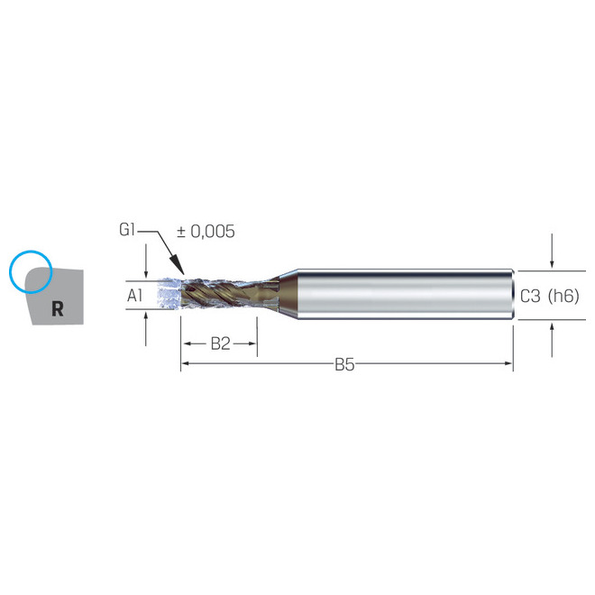 Kleinstfräser VHM MIKRON, CrazyMill Cool, torisch, Typ A-2 × A1, eXedur SNP Produktbild img1 L