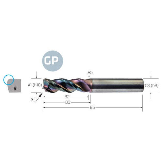 Torusfräser VHM PREMUS GP, GP, lang, Eckenradius, DLC, HA Produktbild img1 L