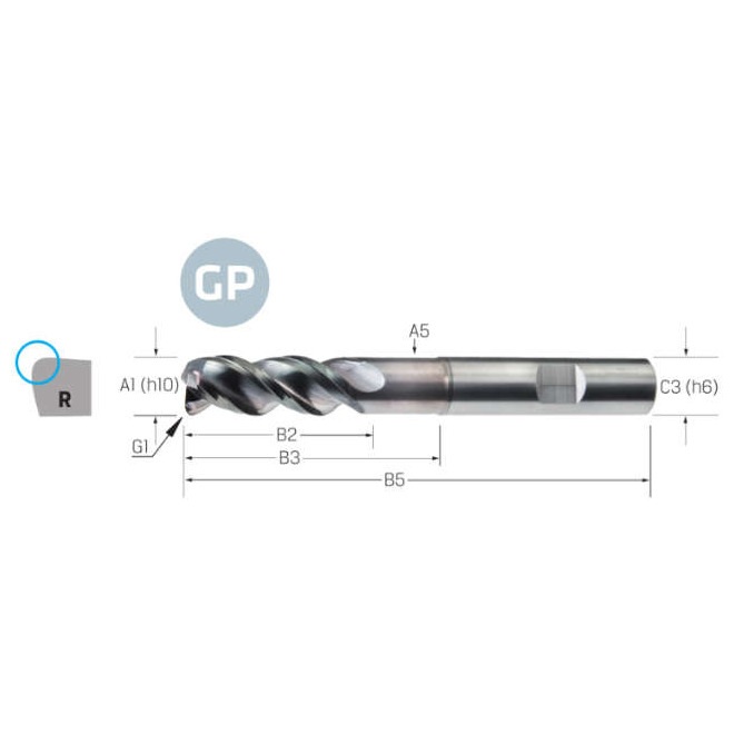 Torusfräser VHM PREMUS GP, GP, extra lang, Eckenradius, DLC, HB Produktbild img1 L
