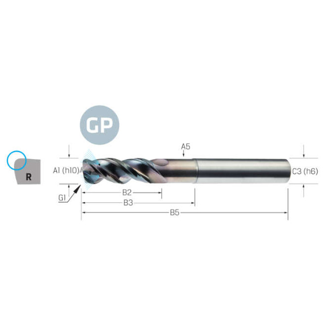 Torusfräser VHM PREMUS GP, GP, extra lang, Eckenradius, DLC, HA, IKZ Produktbild img1 L
