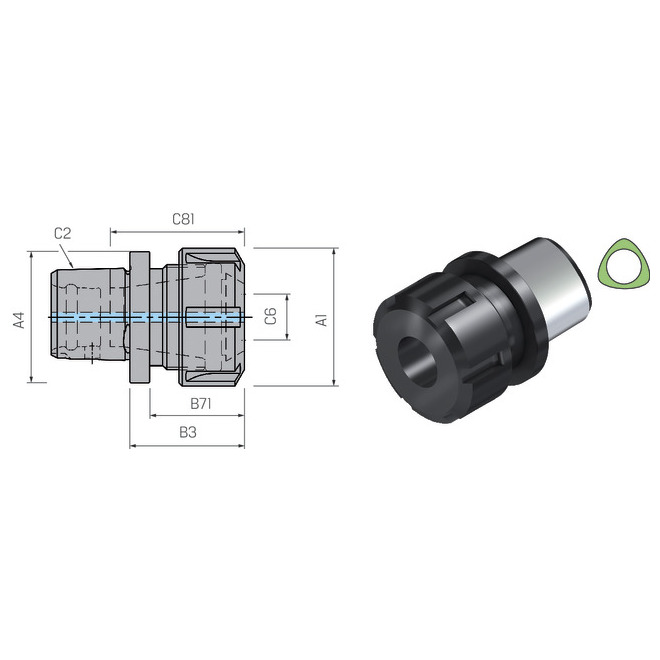 Werkzeugadapter WTO, ISO 26623-1 Spannzangenadapter kurz, ohne Greiferrille Produktbild img1 L