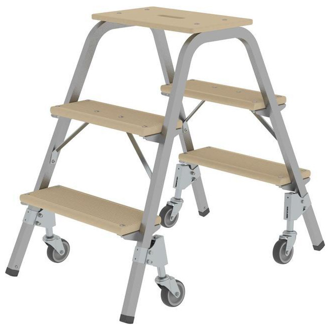 Tritt mit Brems-Lenkrollen 3 Stufen - Deckbrett mit Griff Produktbild img1 L