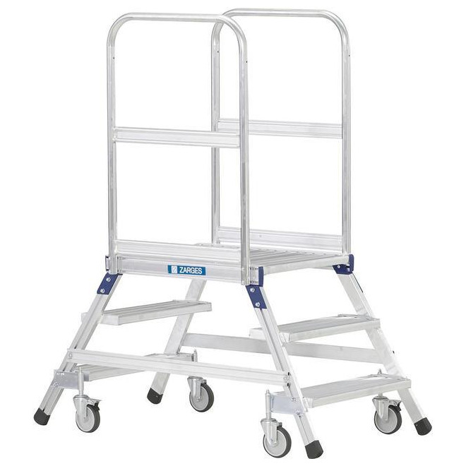 Z600 Podest-Treppe ZARGES, fahrbar, beidseitig begehbar, mit Leichtmetall-Stufen und Plattform Produktbild img1 L