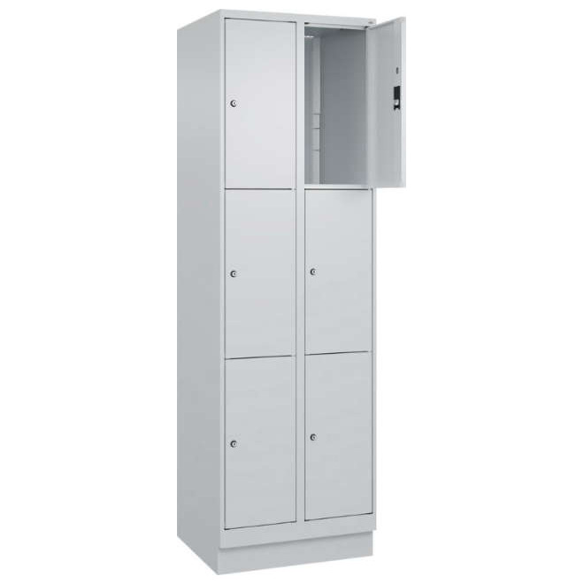 Fächerschrank CP, CLASSIC B600xT500xH1950 mm RAL 7035/7035, 2x3 Fächermit 100 mm hohem Sockel Produktbild img1 L
