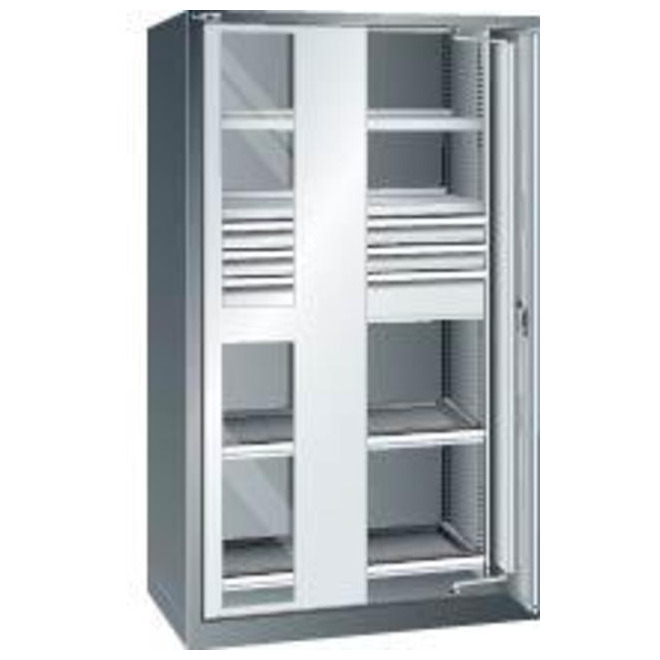 Schwerlastschrank LISTA, mit Einschwenktüren, 2 Verstellböden, 3 Schubladen (2× 75 mm, 1× 150 mm) und 2 Auszugsböden Produktbild img1 L