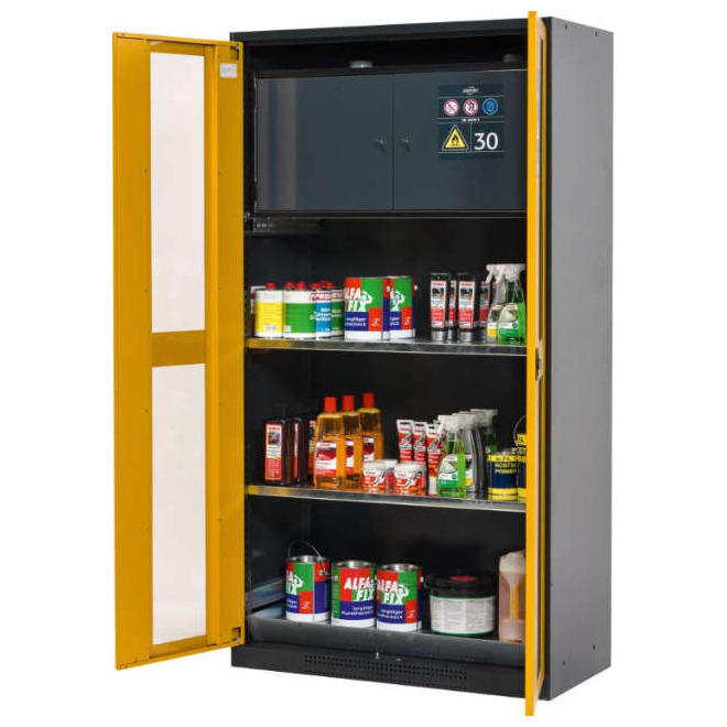 Chemikalienschrank Glasa. 1055x1950 2Tür.gelb,3Wbö Produktbild img1 L