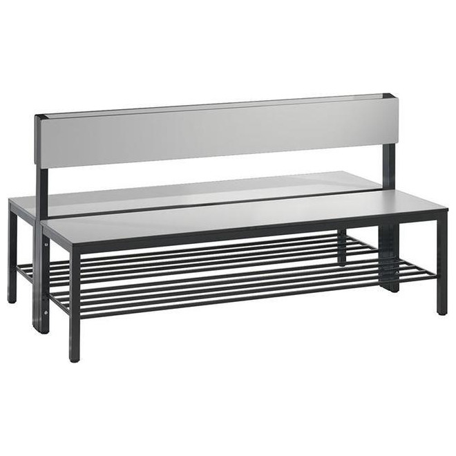 Doppelseitige Sitzbank, C+P, mit Rückenlehne und Schuhrost Produktbild img1 L