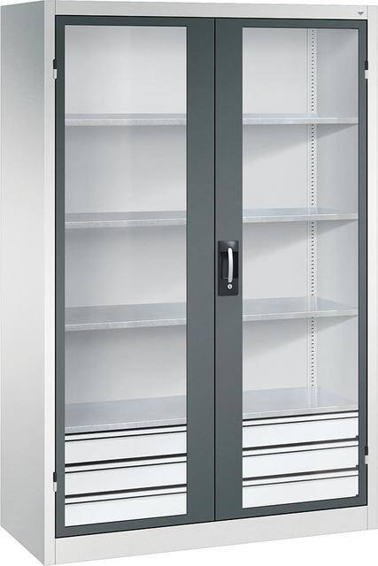 Schwerlastschrank, C+P, mit Flügeltüren und Schubladenblock unten, RAL 7035/7016 Produktbild img1 L