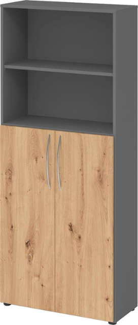 Regal HAMMERBACHER, 5OH, 3OH K: Graphit / F: Asteiche 80x34,6x188 cm (BxTxH) Türen unten BM 4770 Produktbild img1 L