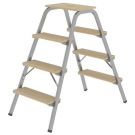 Tritt - Holme aus Stahl, grau 4 Stufen - Deckbrett mit Griff Produktbild