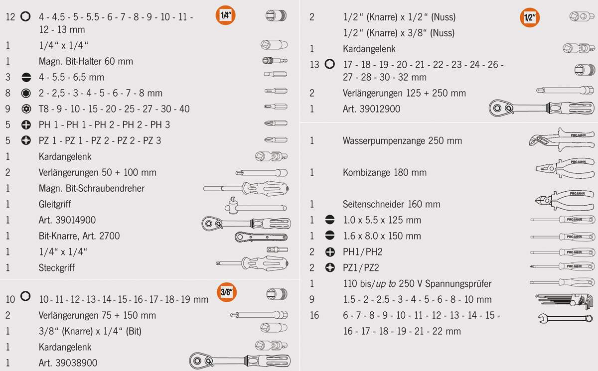 1/4" + 3/8" + 1/2" PROJAHN professional Universal Werkzeugkoffer 122-teilig Produktbild img2 L