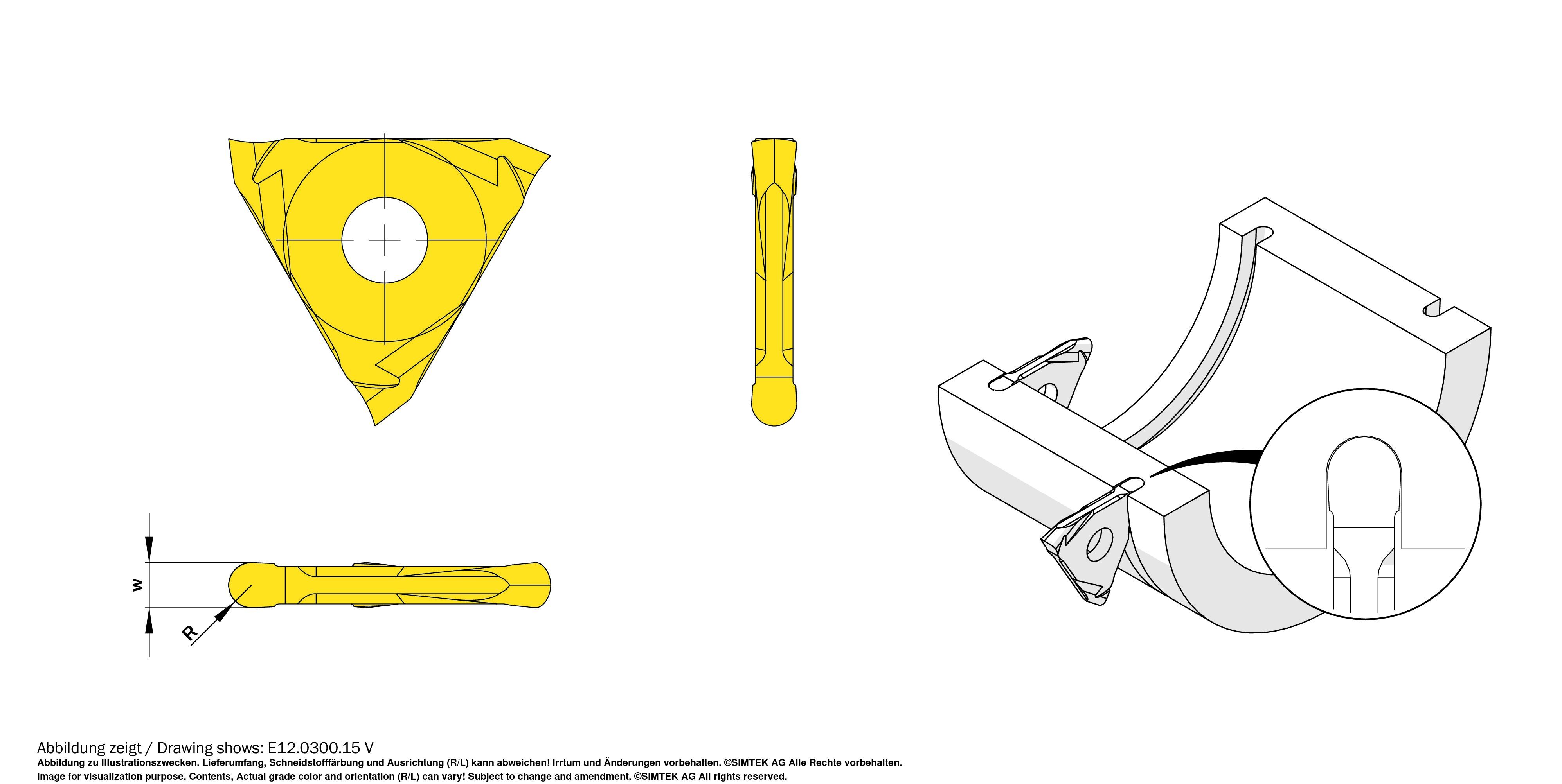 simturn E12 Wendeschneidplatte Einstechen und Profildrehen, Vollradius w=1 mm, R=0,5 mm Produktbild img2 L