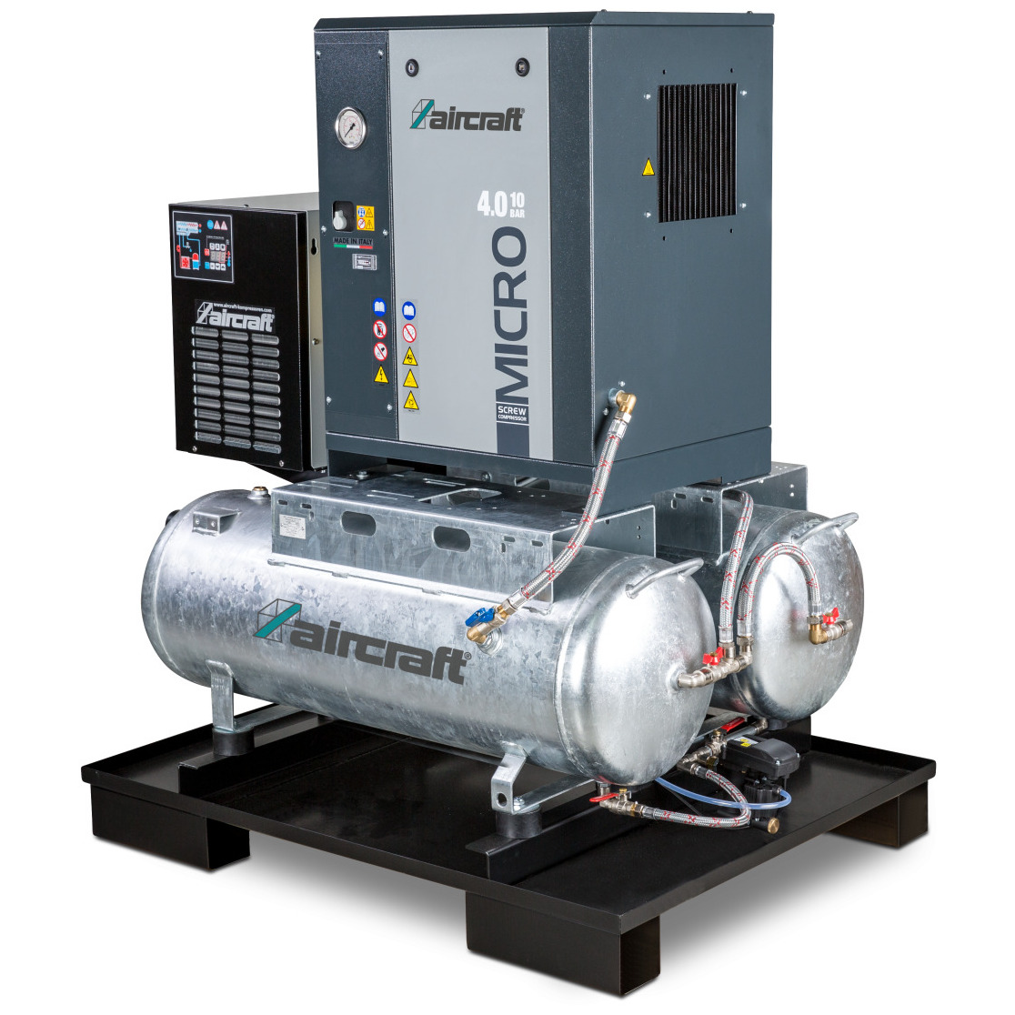 Druckluft-Zentrale mit 2x100 l Behälter, Kältetrockner, automatischem Kondensatableiter, Vorfilter und Kondensataufbereiter zur Ölwasser-Trennung Airc Produktbild img1 L
