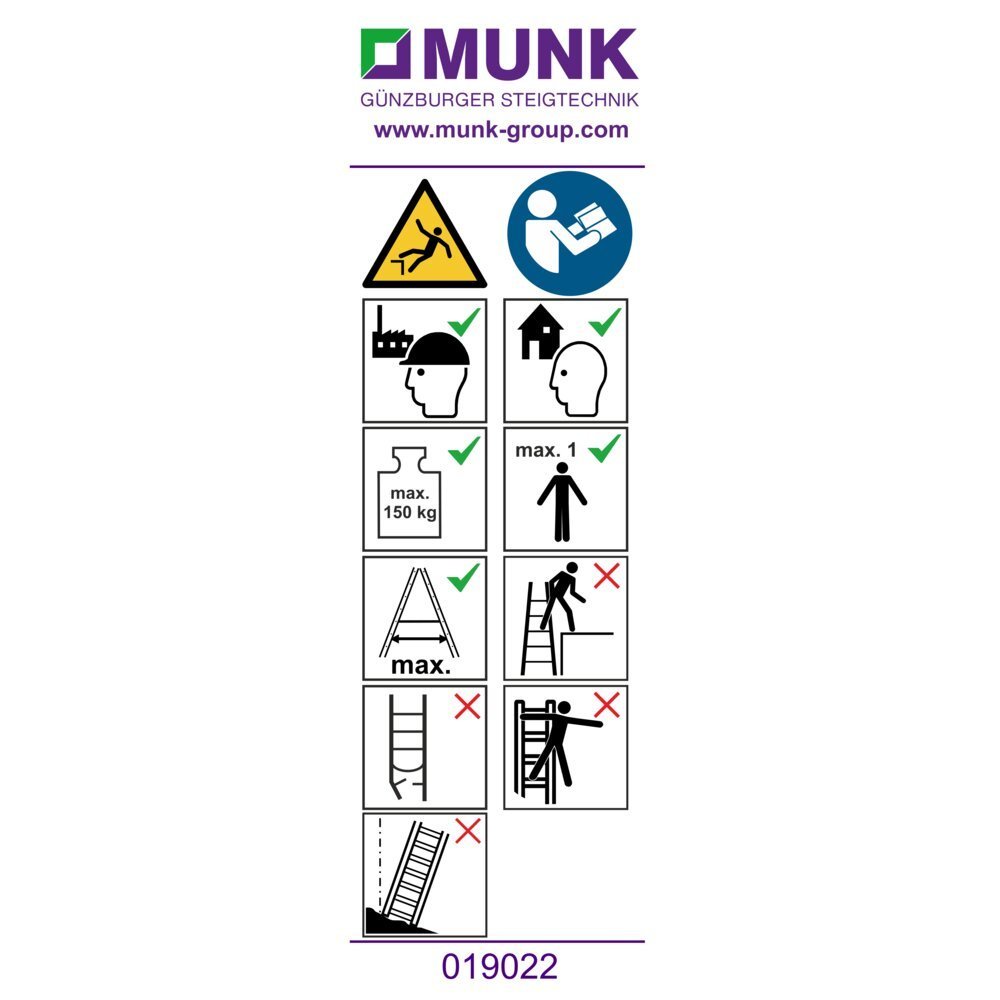 MUNK Hinweis-Aufkleber für Stehleiter einseitig begehbar Aufkleber 19022 Produktbild img1 L
