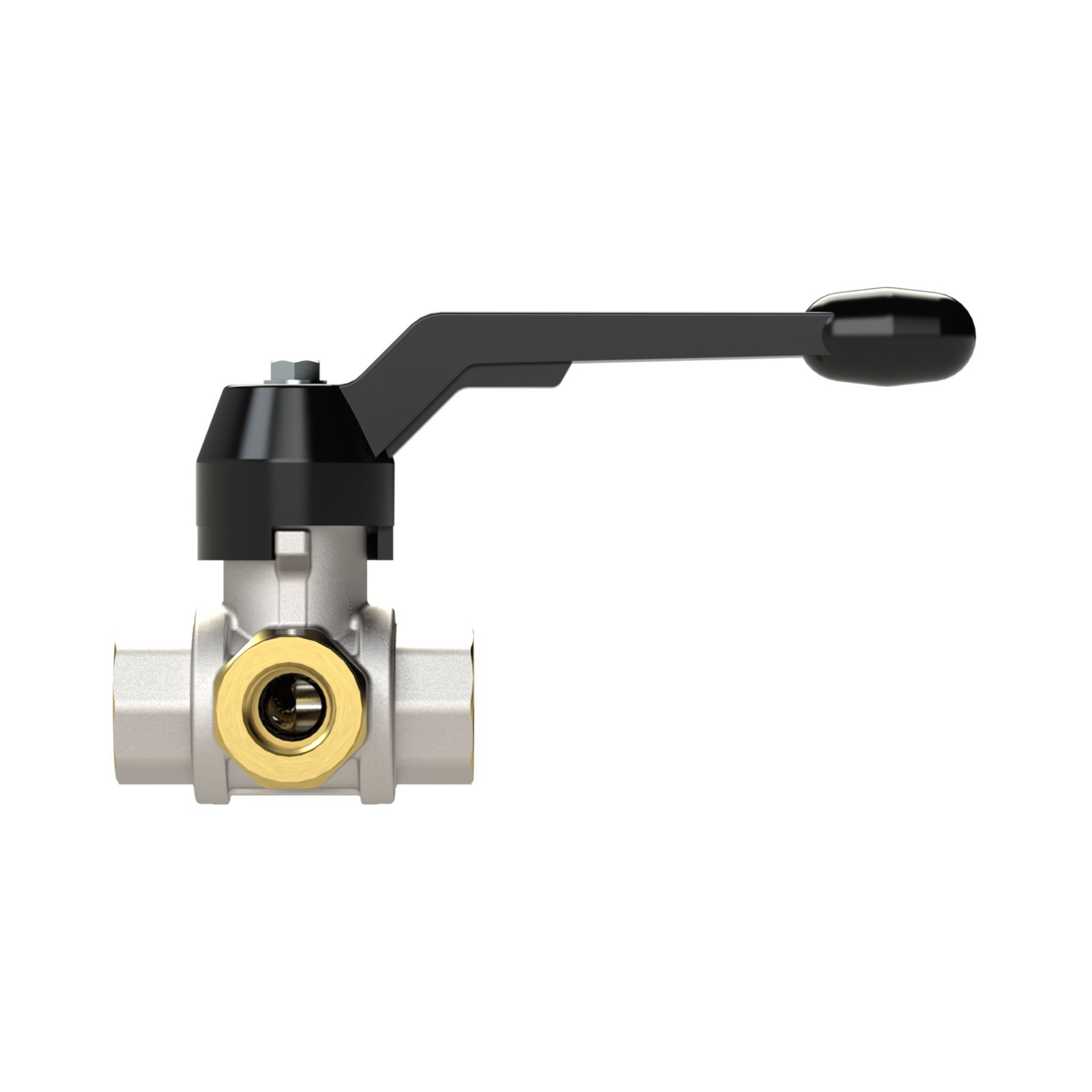 RIEGLER 3-Wege-Kugelhahn, Standard, L-Bohr., Messing vernickelt , Rp 1 1/2, DN 40 Produktbild img4 L