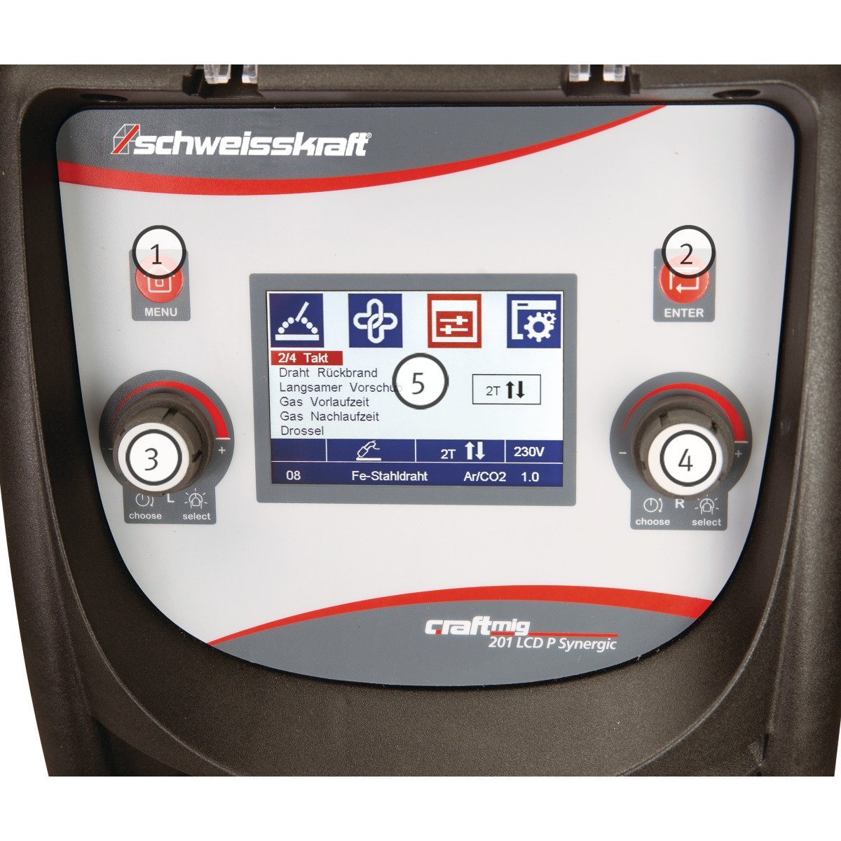 Impuls-Schutzgasschweißgerät Schweisskraft CRAFT-MIG 201 LCD P Synergic Produktbild img2 L