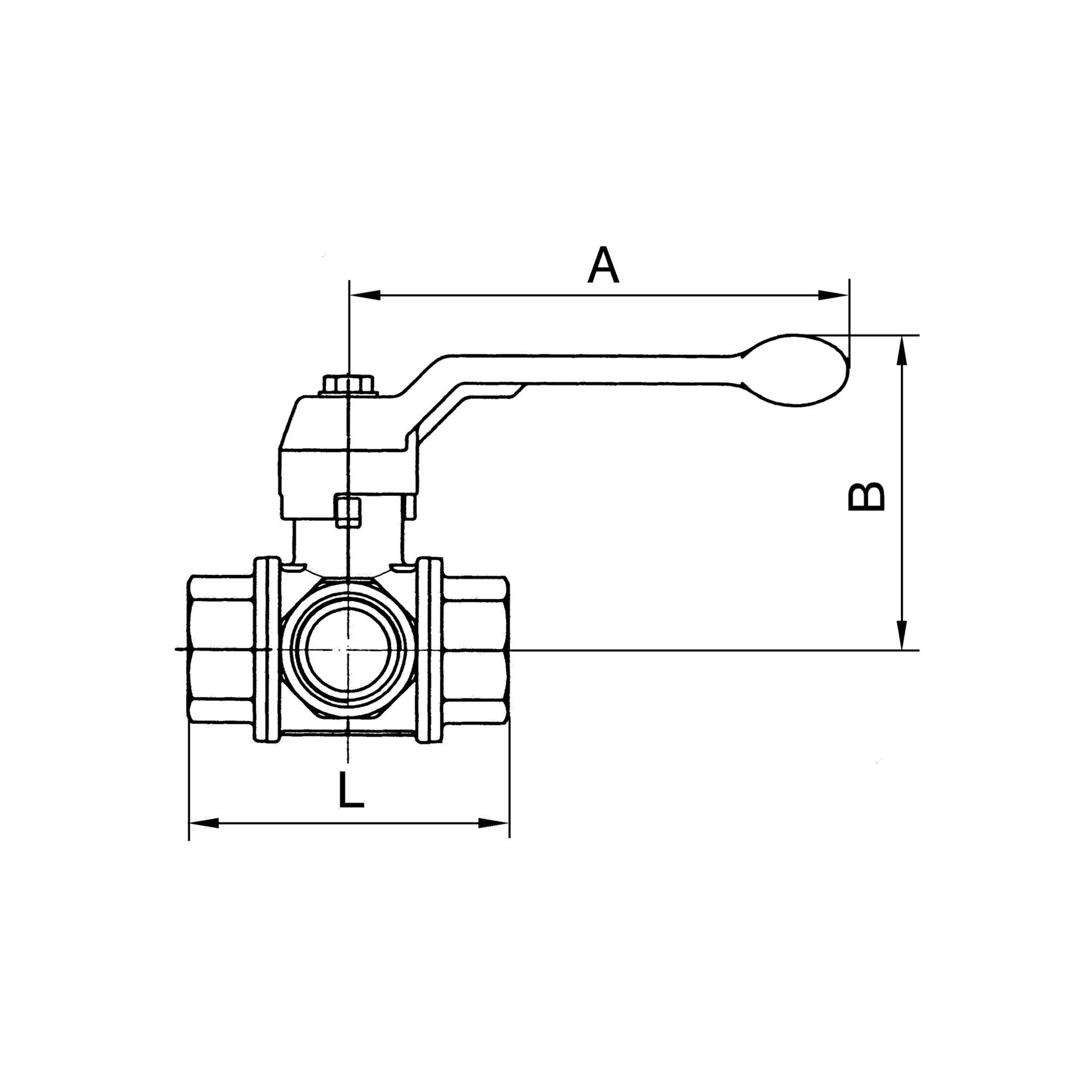 RIEGLER 3-Wege-Kugelhahn, Standard, L-Bohr., Messing vernickelt , Rp 1 1/2, DN 40 Produktbild img2 L