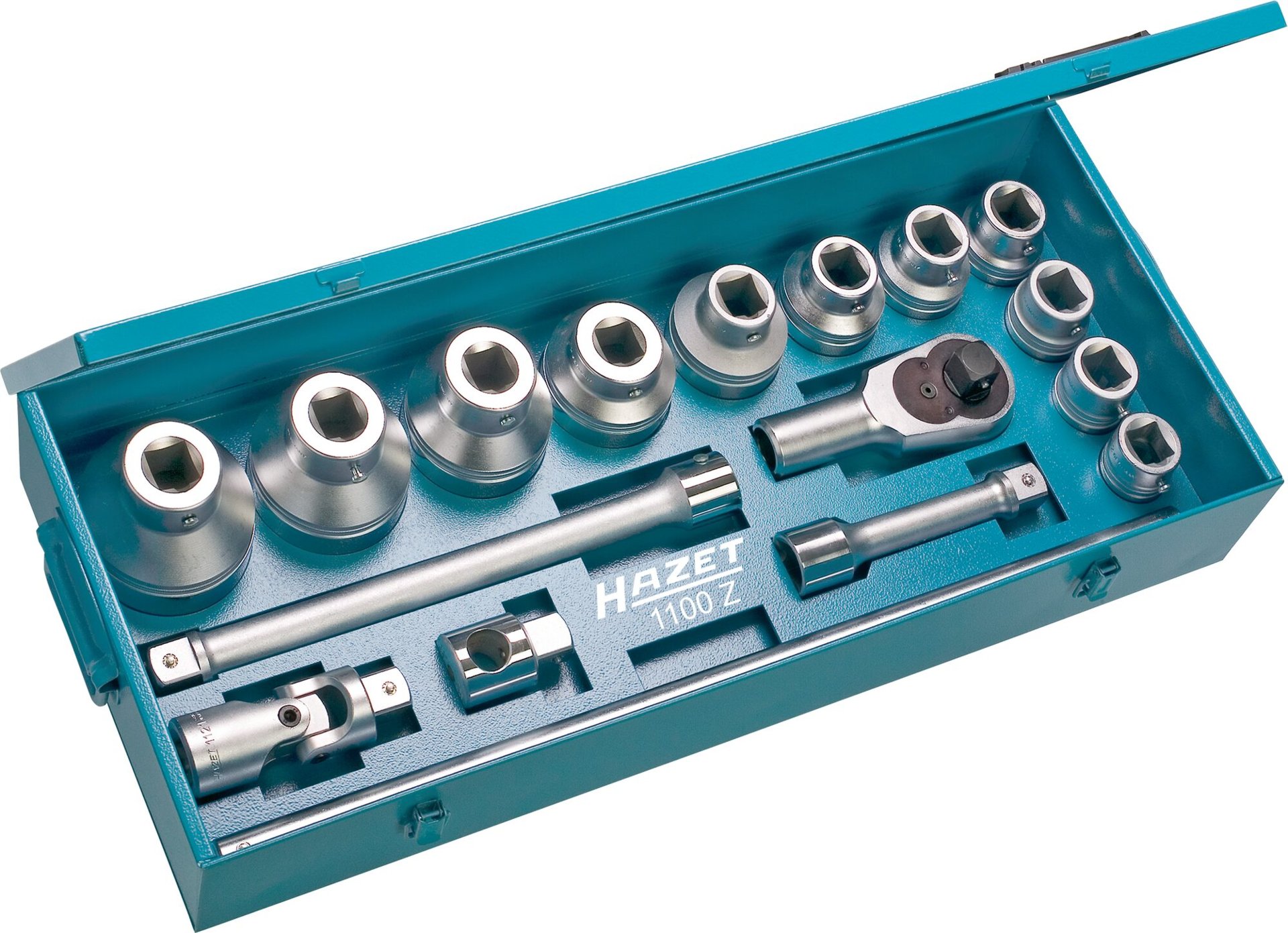HAZET Steckschlüssel Satz 1100Z ∙ 1 Zoll (25 mm) Vierkant hohl ∙ Außen Doppelsechskant Profil ∙ 17-teilig ∙ 32 – 80 Produktbild img1 L