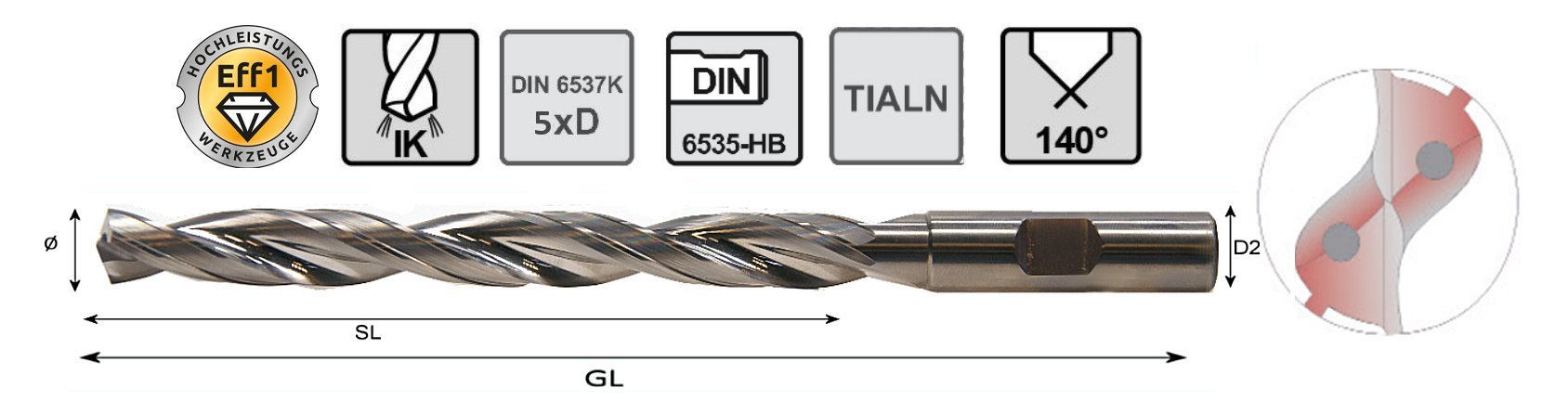 Hochleistungs-Bohrer 5xD Eff1 Alu Bohrer-Ø:11,0 Produktbild img1 L