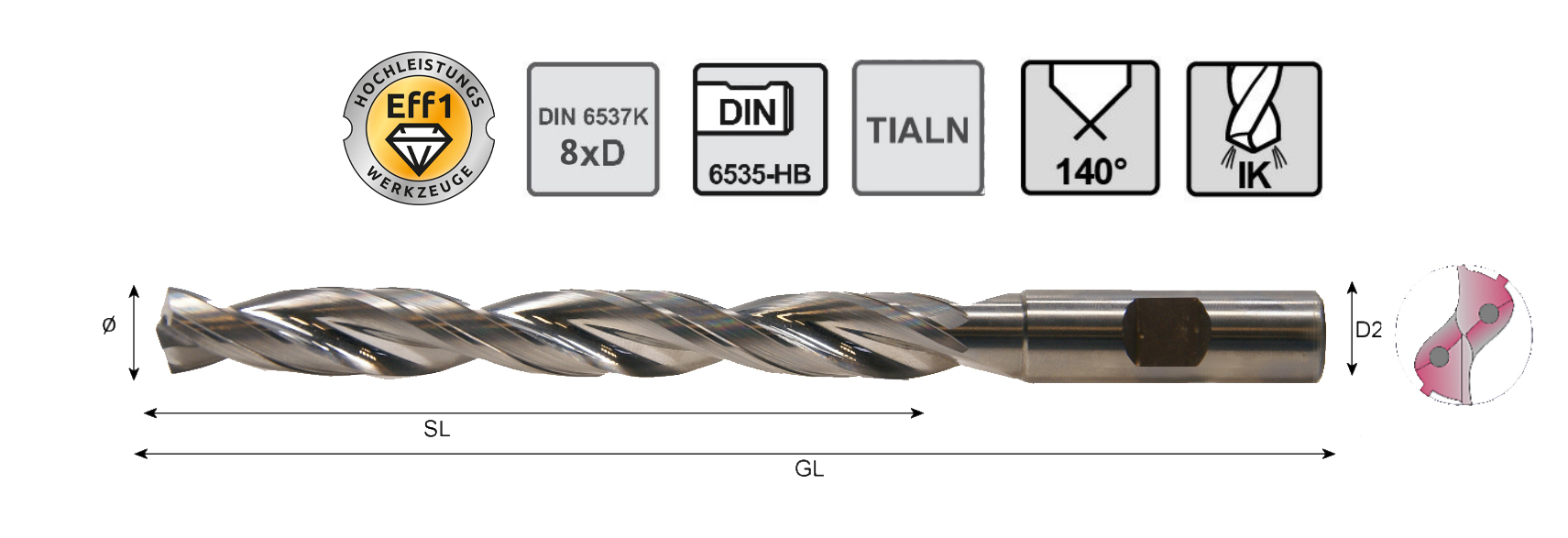 Hochleistungs-Bohrer 8xD Eff1 IK Alu Bohrer-Ø:3,10 Produktbild img1 L