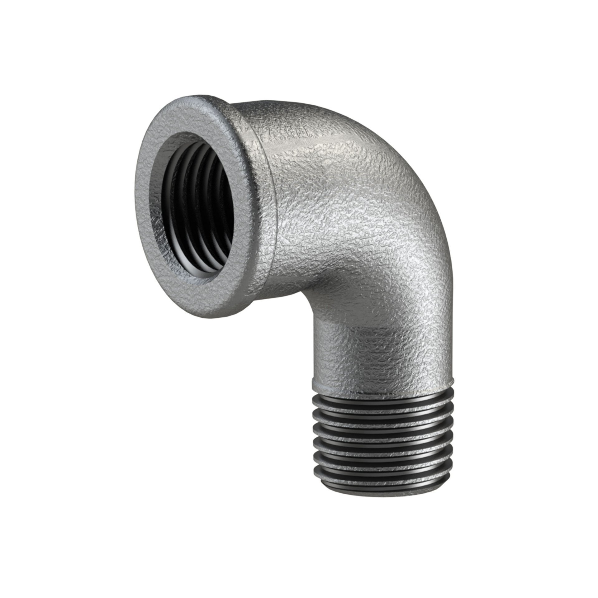 RIEGLER Winkel 92, 90°, IG/AG, Rp/R 3/8, schwarzer Temperguss feuerverzinkt Produktbild img1 L